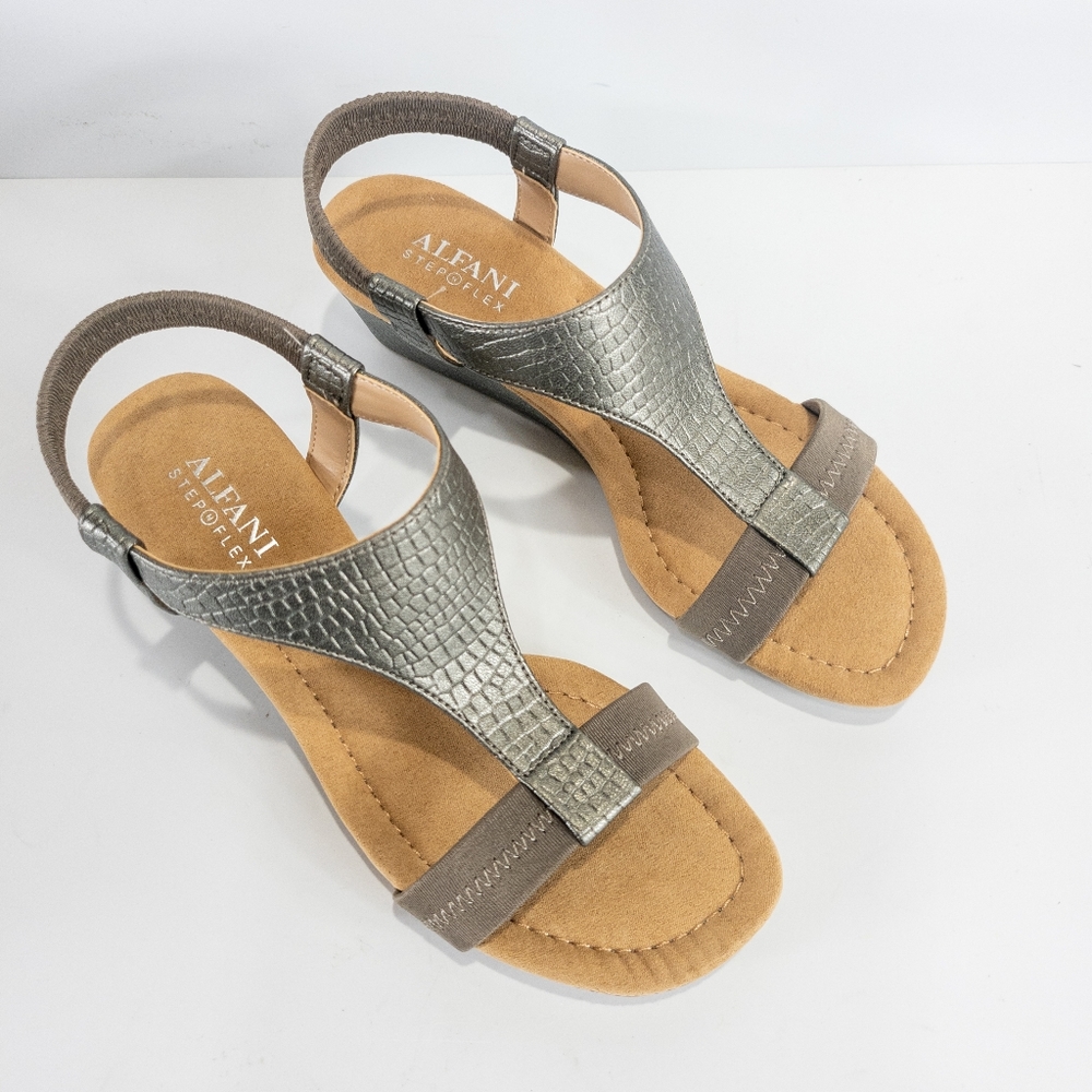 Alfani Step 'N Flex Vacanzaa Wedge Sandals Pewter Croc -5 - Picture 3 of 4